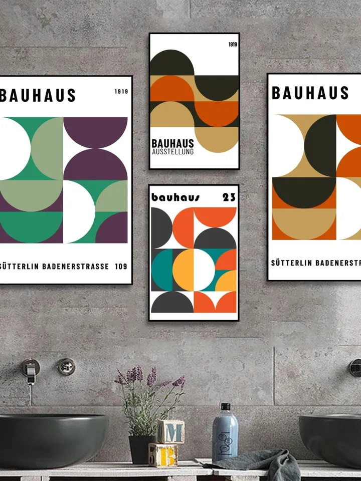 Bauhaus Poster Set of 12, green bauhaus poster, pink bauhaus poster, bauhaus print art, black bauhaus poster, Bauhaus Exhibition, digital