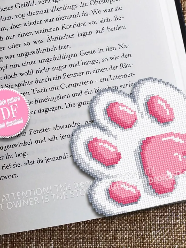 Cat Corner bookmark cross stitch pattern download PDF Cute cat paw cross stitch chart, Cat bookmark digital pattern PDF Cat lover gift #B308