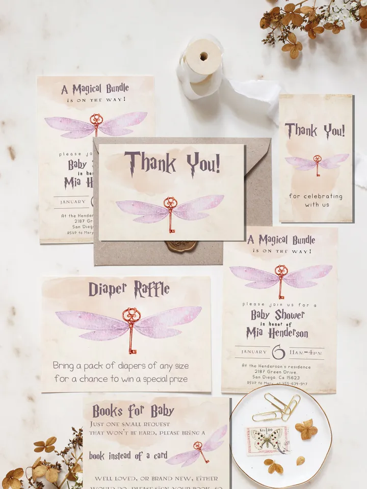 Wizard Baby Shower Invitation; Magic School Baby Schower kit template; A Magical Bundle on the Way; Magic School Invite Pack editable canva
