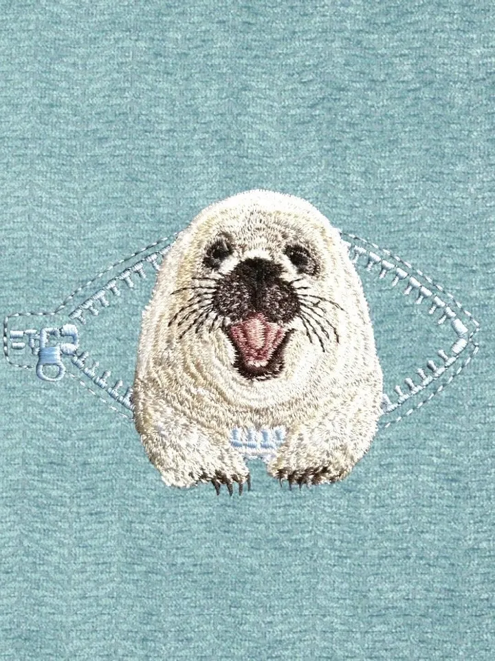 Fur seal in a zipper pocket Miniature realistic machine embroidery design Pet design seal realistic pattern fur seal embroidery motif