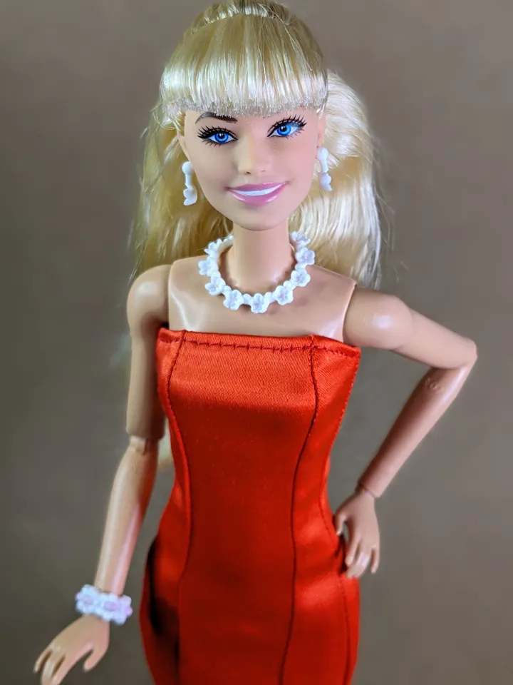 Handmade hot red evening maxi dress for 1/6 scale fashion female dolls