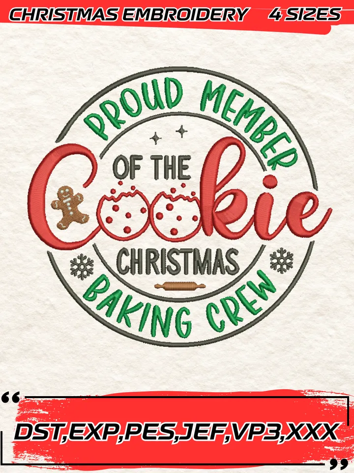 Christmas Cookie Baking Crew Embroidery Design,Christmas Embroidery Design,4 Sizes, Digital Download
