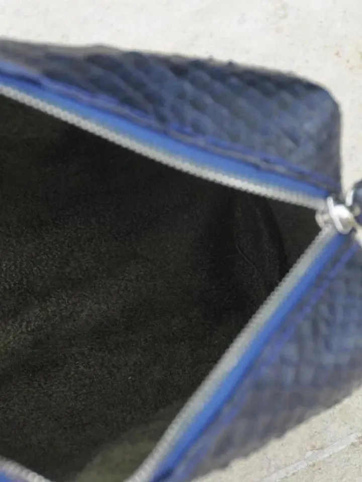 Genuine python skin blue cosmetic bag | travel kit bag | small leather purse | gift idea | small cosmetic unisex bag snakeskin handmade