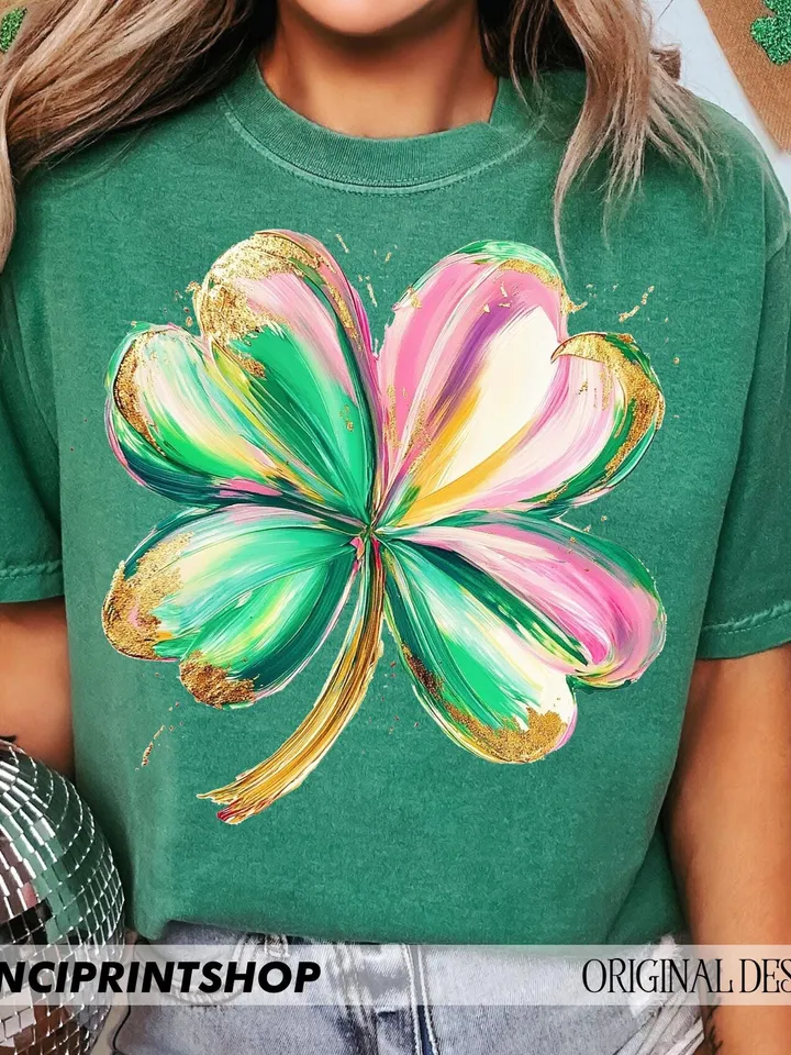St. Patrick's Day Brushstroke Shamrock PNG, Four Leaf Clover Sublimation Design, St. Patty's Day png, Shamrock png, DTF Transfer for Crafts