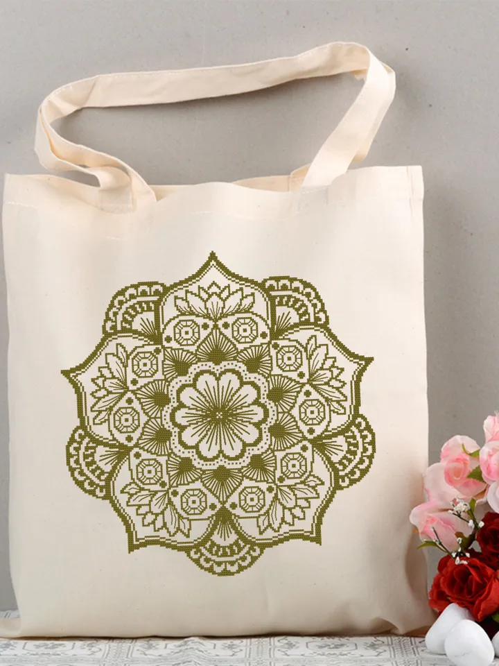 Lotus mandala cross stitch pattern download PDF, Monochrome mandala ornament, Lotus flower cross stitch chart, Mandala pattern PDF #M190