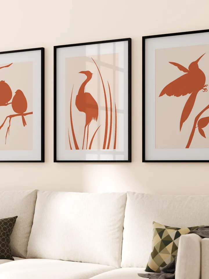 Minimalist Bird Wall Art Boho Bird Poster Abstract Nature Silhouettes Modern Terracotta Decor Scandinavian Style Contemporary Bird Digital