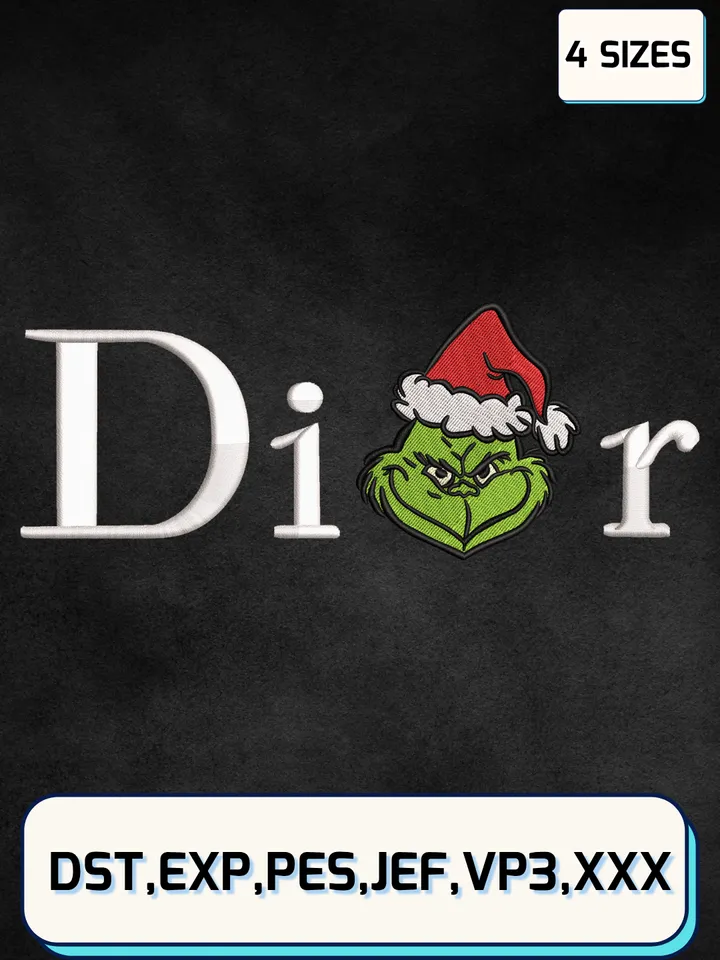 Dior Grinch Christmas Embroidery Design,Christmas Embroidery Designs,Machine Embroidery Files,Grinch Embroidery Design,4 Sizes