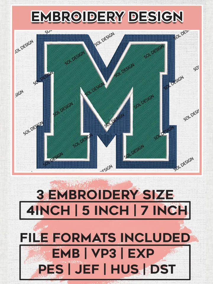NCAA Mercyhurst Lakers Team Letter Logo Embroidery Design Files, NCAA Mercyhurst Lakers Machine Embroidery, NCAA Teams, 3 sizes, NCAA Machine embroidery designs, Digital Download