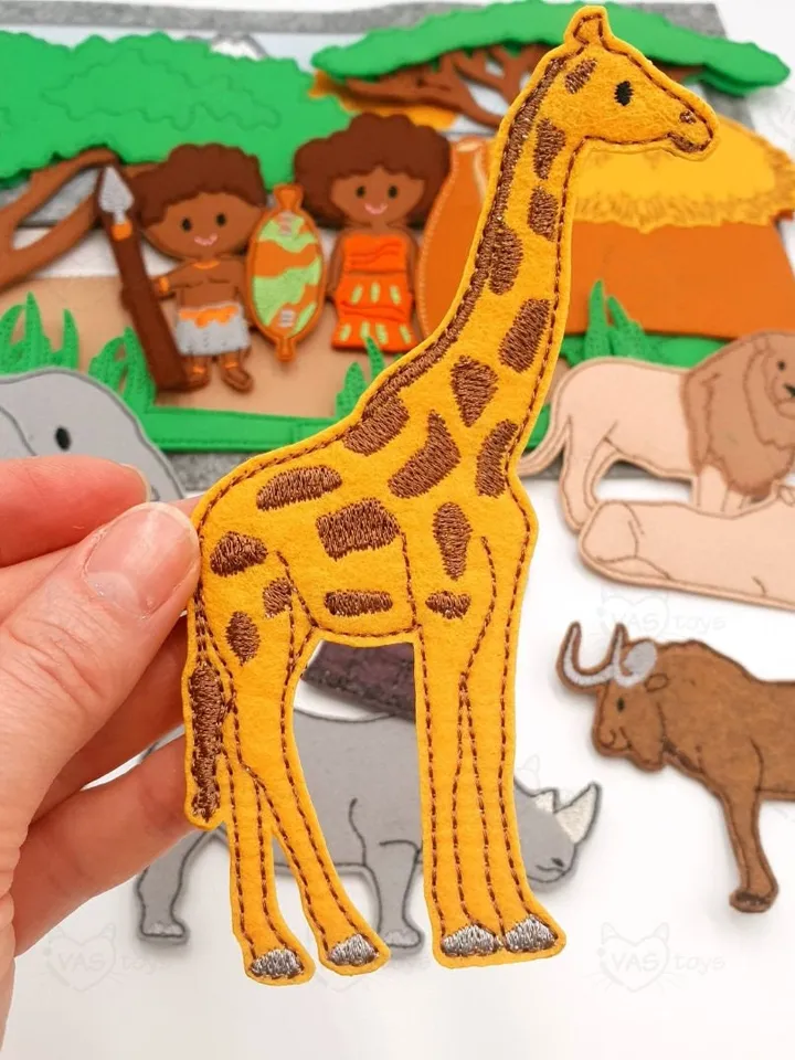 Africa Quiet Book Page & Finger Puppets ITH Embroidery Design, Felt Play Mat Set, Educational Toy, Cultural Learning Digital Download