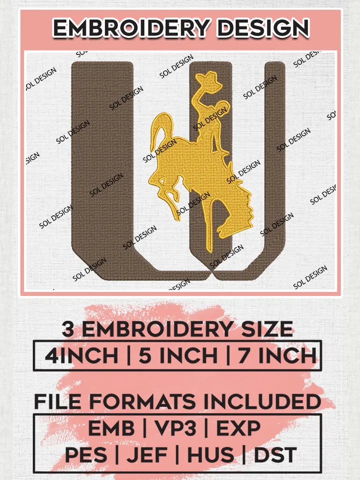 Wyoming Cowboy Logo Embroidery Files, NCAA Wyoming Cowboys Team Embroidery, NCAA Wyoming, Machine embroidery designs, Digital Download
