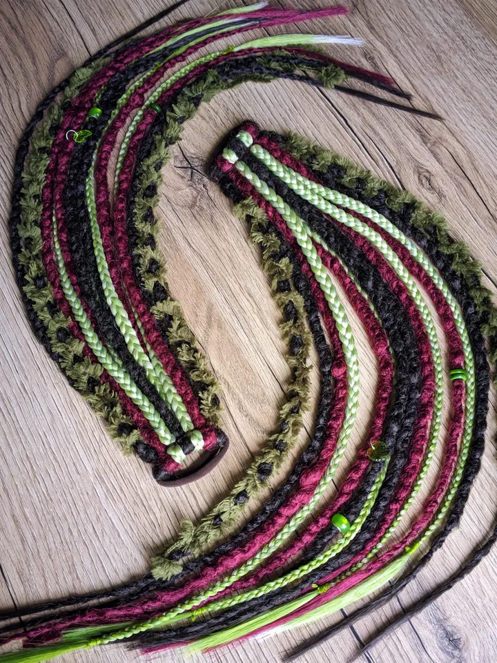 Ponytail Dreadlock Synthetic Brown Green Red Dreads on Hairband Textured Beads and Decorations for Festival Boho Rave Hairstyles