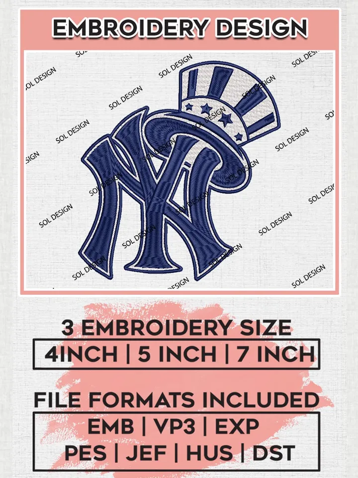 MLB New York Yankees Logo Embroidery Design Files, MLB New York Yankees Team Embroidery, MLB Teams, 3 sizes, MLB Machine embroidery designs, Digital Download
