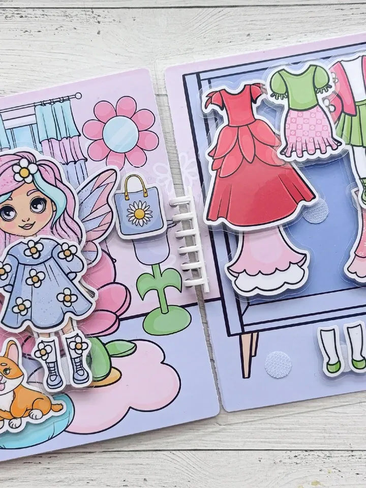 Flower paper doll clothes cut out, Printable paper doll digital PDF instant download, printable doll house, Busy book activity, Paper DIY