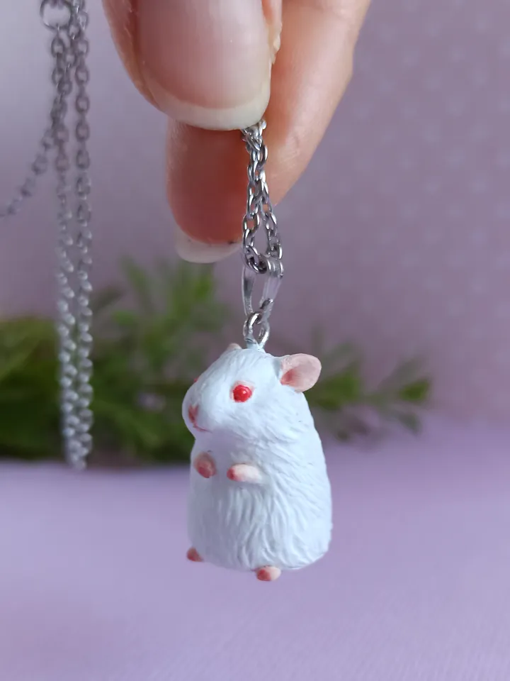 White Syrian hamster red eyes necklace