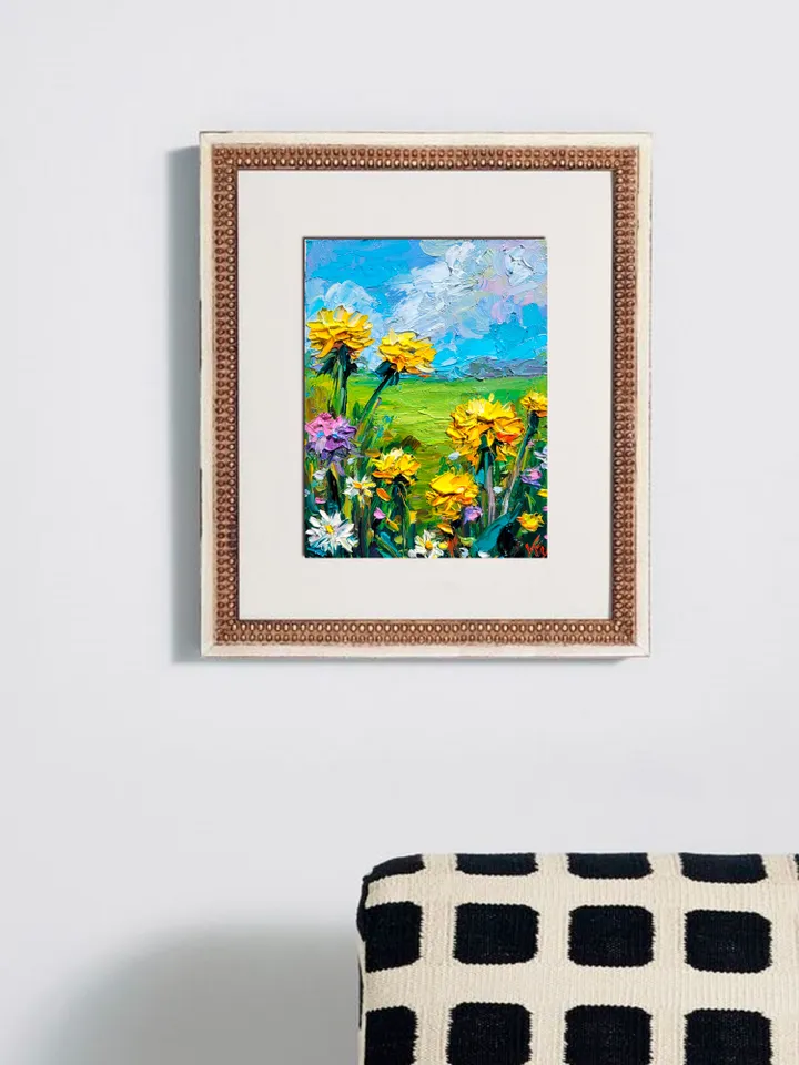 Dandelion Painting Flower Original Art Impasto Painting 6x8 Daisy Wall Art Wildflower Painting Meadow Painting Small Gift by ArtFromVictoria