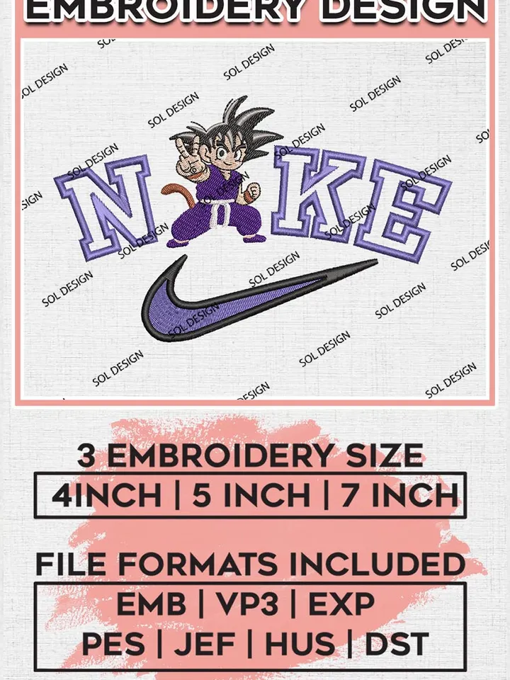 Hi Goku Kid x Nike Embroidery Designs File, Nike Machine Embroidery Designs, Embroidery PES DST JEF Files Instant Download EMB_ANIME_188