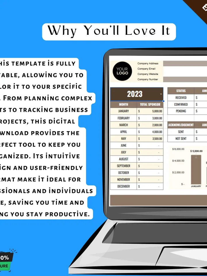 Marketing Sponsor Contribution Tracker Template, Sponsorship Fund Tracker, Event Marketing Budget Template