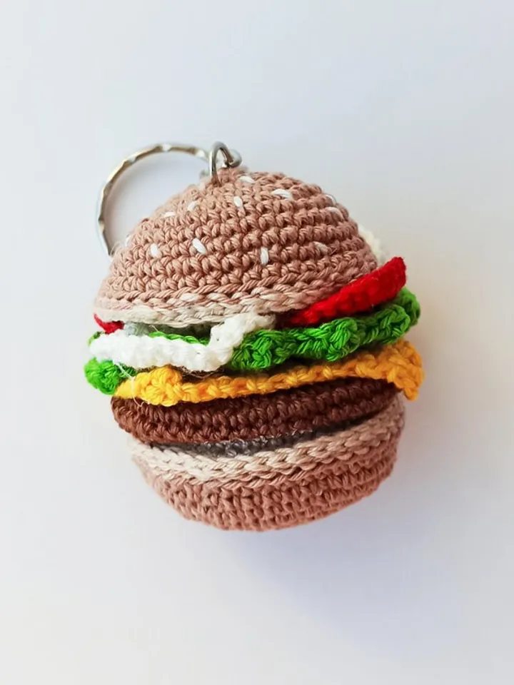 Crochet keychain hamburger, crochet car accessories, cute bag charm,mini food