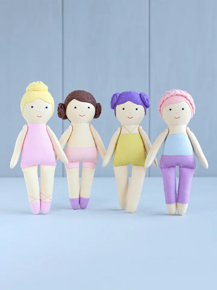 2 PDF Four 16 cm (6″) Mini Rag Dolls with Outfits Sewing Patterns Bundle