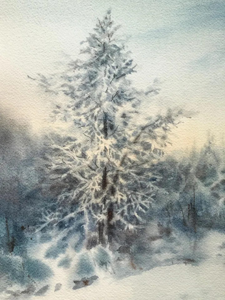 Winter Landscape Painting Original Watercolor Painting Winter Forest Painting