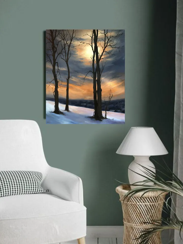 Forest Painting Original Sunset Landscape Painting Misty Forest Wall Art