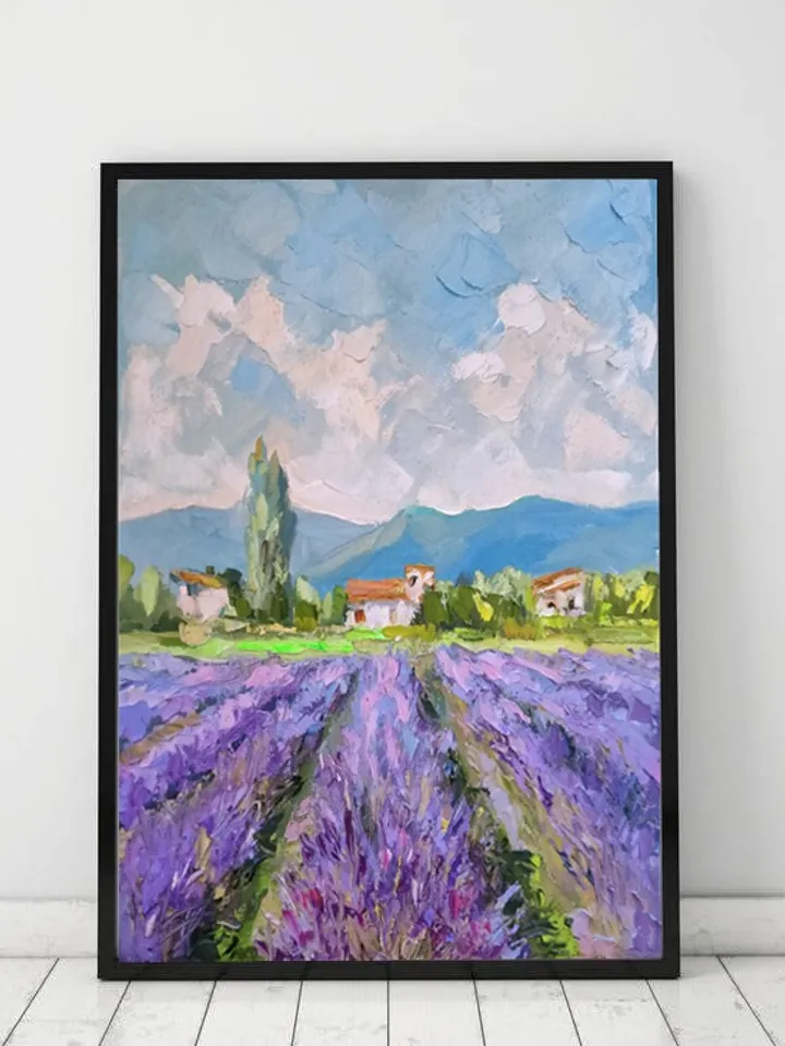 Oil Painting "Provence Landscape" Lavender Fields Original Art Stretched Canvas  Impasto Artwork Floral Landscape Painting 14 x 10 inches by Nata_Lena_Art