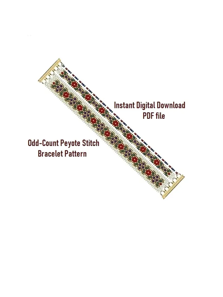 Triple row маny-colored bracelet pattern, Beadwoven Сuff bracelet Odd-Count Peyote Stitch, Miyuki-Preciosa, Instant Download