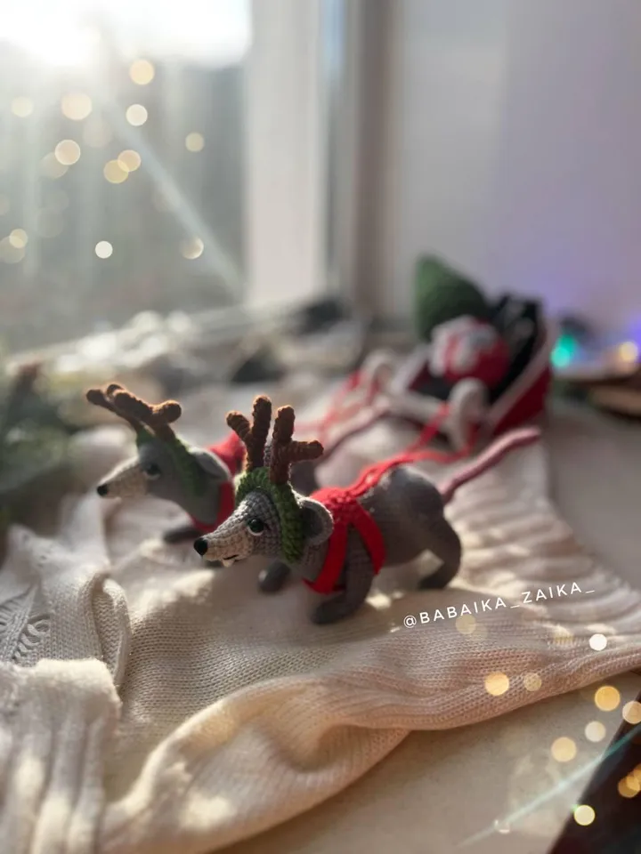 PDF Crochet Pattern SET Christmas Sleigh with Rats: Christmas sleigh, Amigurumi Rat, Christmas Tree, Amigurumi Sleigh, Christmas ornaments