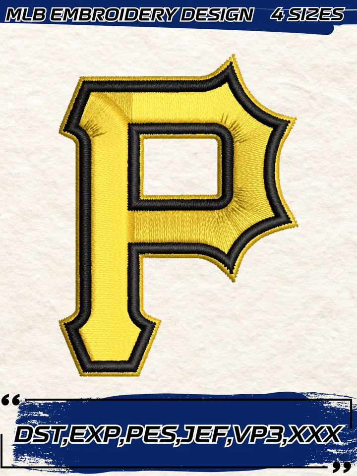 Pittsburgh Pirates Cap Logo Embroidery Design,MLB Embroidery Design,Machine Embroidery Design File,4 Sizes, Digital Download
