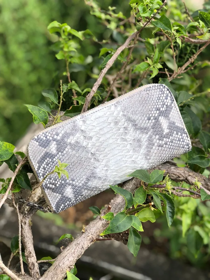 Genuine Python Skin Wallet | Money Wallet Genuine Leather Big Unisex | Python Leather Wallet Organizer Gray Woman | Money Documents Holder