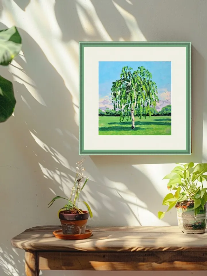 Original Oil Painting Birch Tree Created with Palette Knife Technique Artwork