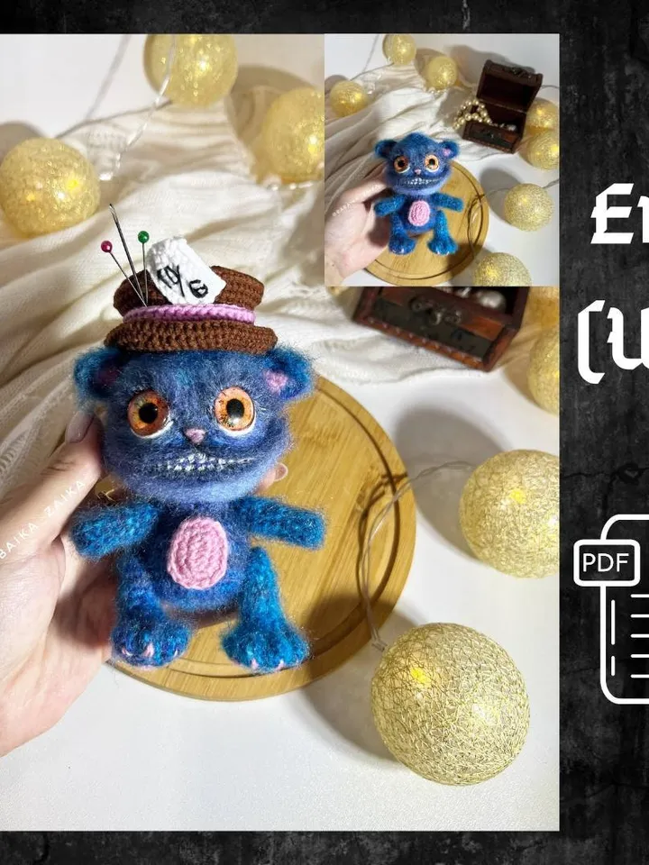 PDF Pattern Cheshire Cat Doll, Alice in Wonderland, Amigurumi Cheshire cat, Realistic Pattern Cheshire Amigurumi baby cat Alice's Adventures