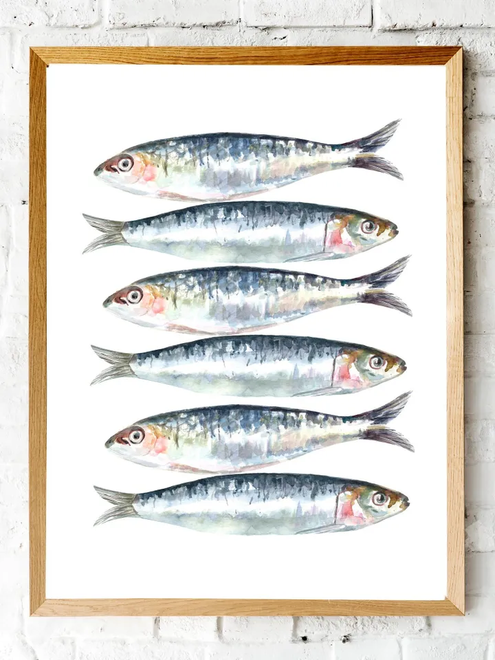 Sardines Art Print Watercolor Painting Kitchen Art Food Art Fishing Decor Gift Sardines Food Still Life Fishing Decor Fodd Still Life Print