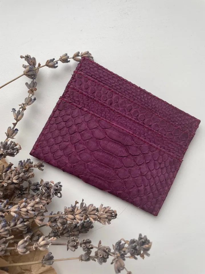 Genuine python skin creditcards holder/business cads holder wine color unisex wallet small, gift idea exotic python skin leather card holder