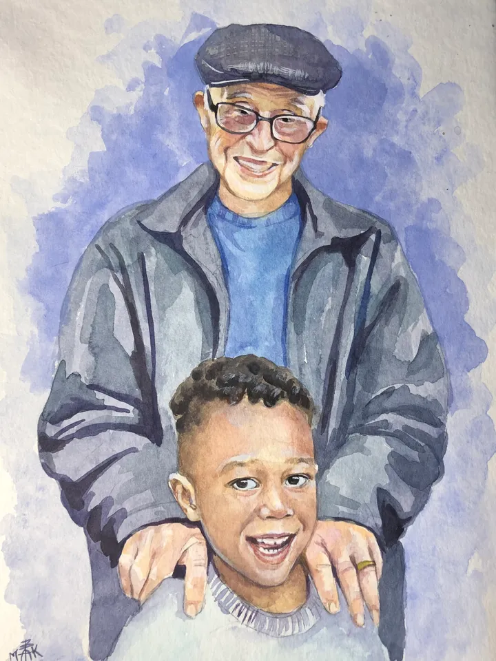 2 Persons watercolor Portrait from photo A4 size
