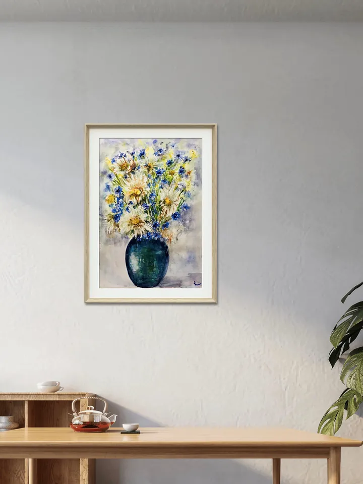 Daisies and Wild Flowers in a vase,flowers painting,original watercolor field flowers painting ,floral wall art,home decoration,gift.