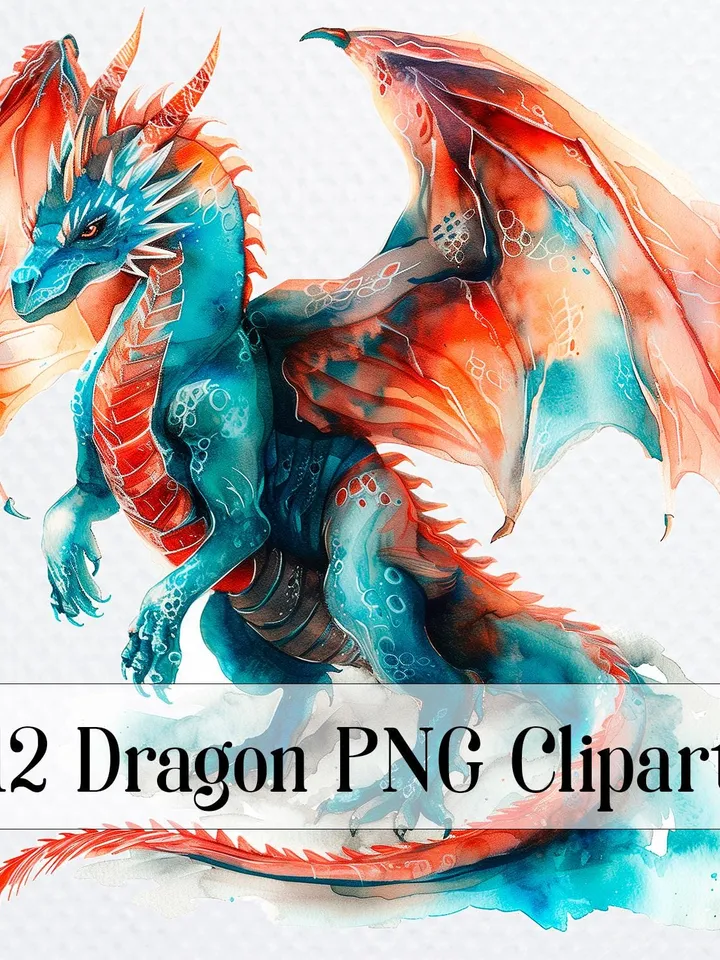 12 Dragon PNG Bundle, Chinese Dragon PNG, Printable Watercolor clipart, High Quality PNG, Digital download, Paper craft, junk journals