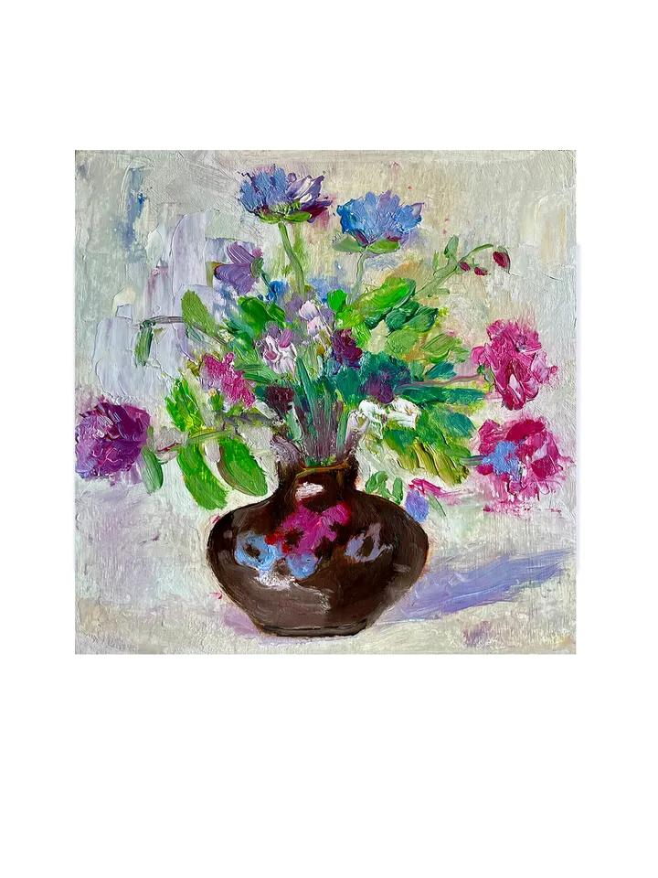 Flower Painting, Framed Original Oil painting, Wildflower Wall Art, Colorful Floral Art