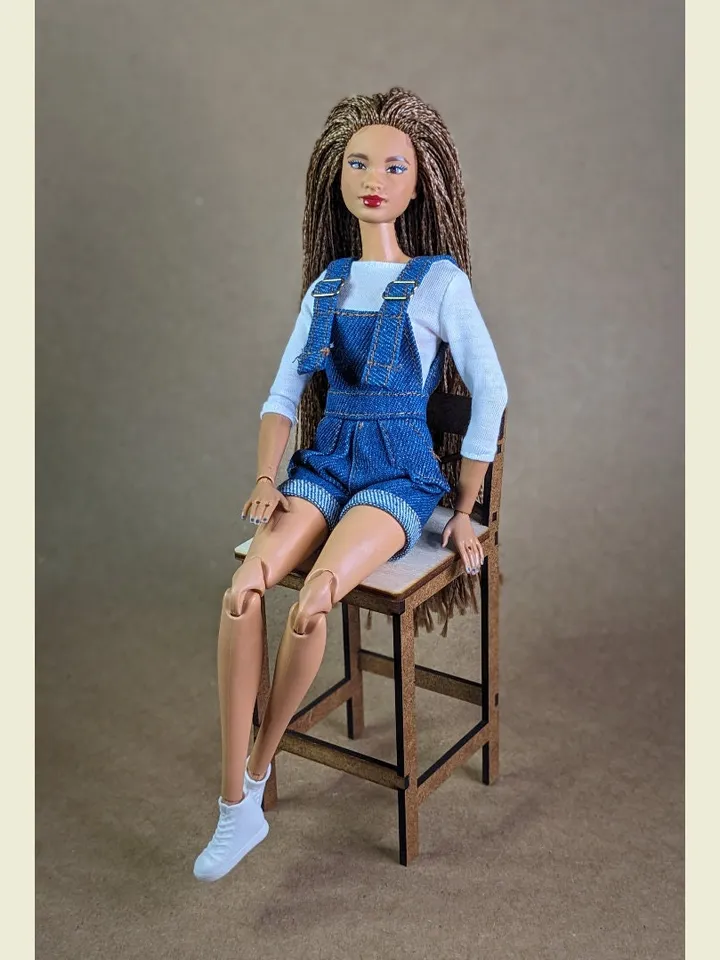 Dark blue denim jumpsuit shorts for 1/6 scale fashion female dolls