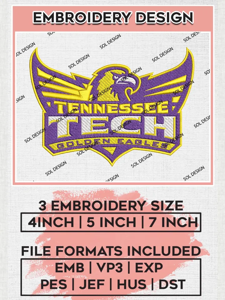 Tennessee Tech Golden Eagles Logo Machine Embroidery Design, NCAA Tennessee Tech Golden Eagles Embroidery Design Design files, NCAA Embroidery Designs, NCAA Machine Embroidery Designs, Digital Download