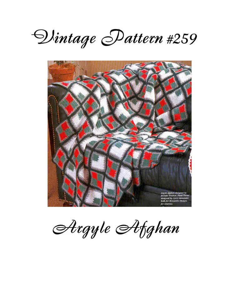 Christmas Argyle Afghan Vintage Crochet Pattern 259 PDF