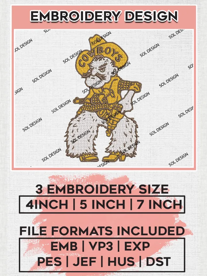 Wyoming Cowboy Mascot Logo Embroidery Files, NCAA Wyoming Cowboys Team Embroidery, NCAA Cowboys Machine embroidery designs, Digital Download