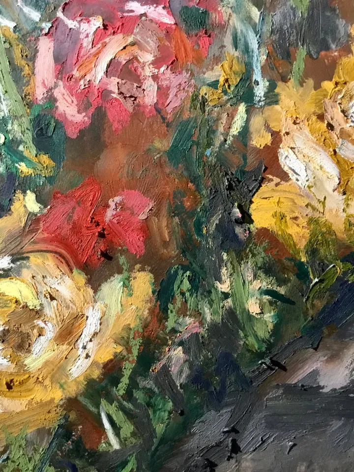 Flower garden original oil pastel painting,flowers painting,forest painting, colourful flowers,affordable gift wall hanging home decoration.