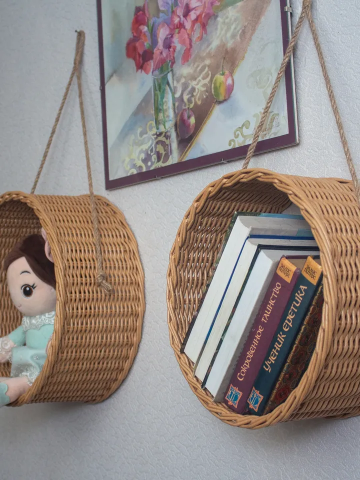 Wall hanging shelf Bookshelves set of 2 Shelf for kid's room Round shelf Boho style shelf