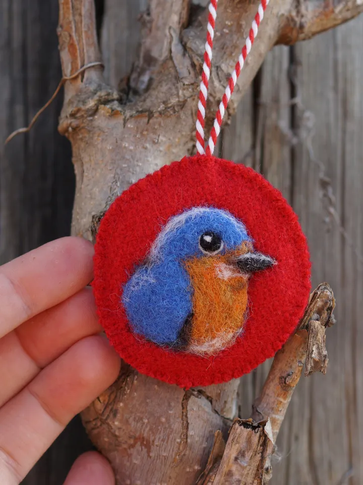 Set of 3 birds Christmas ornament, robin needle felted ornament, bluebird ornament, ships from the USA