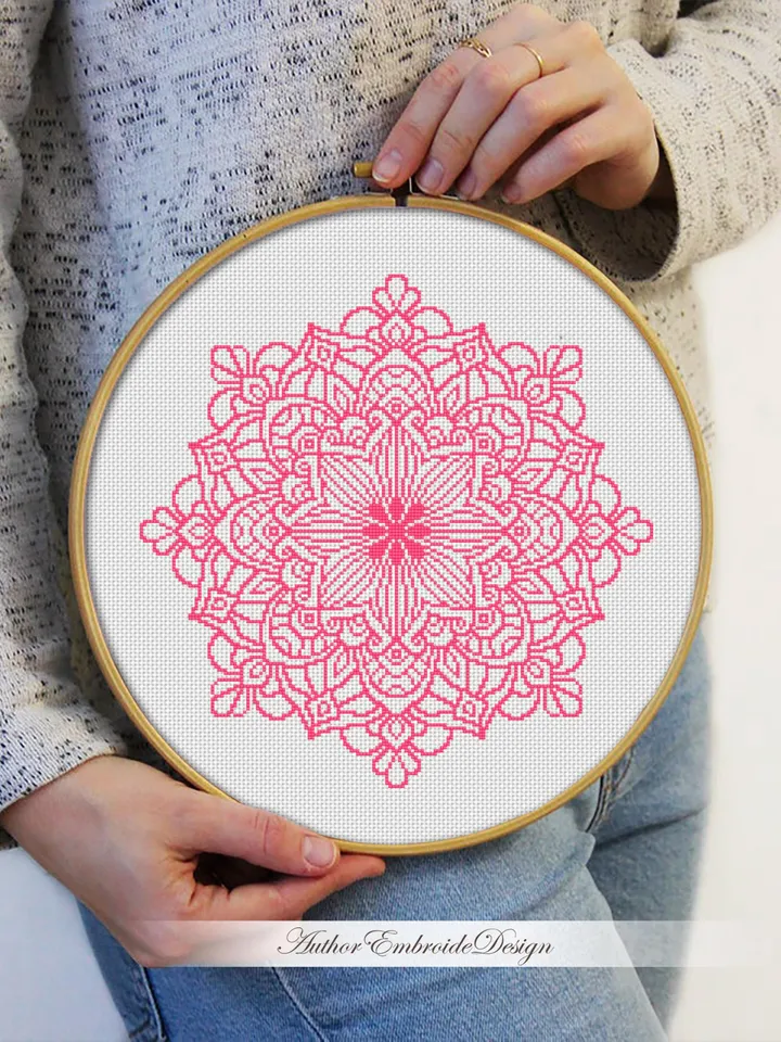Flower mandala cross stitch pattern PDF download Mandala ornament cross stitch chart Monochrome mandala pattern digital PDF Home decor #M280