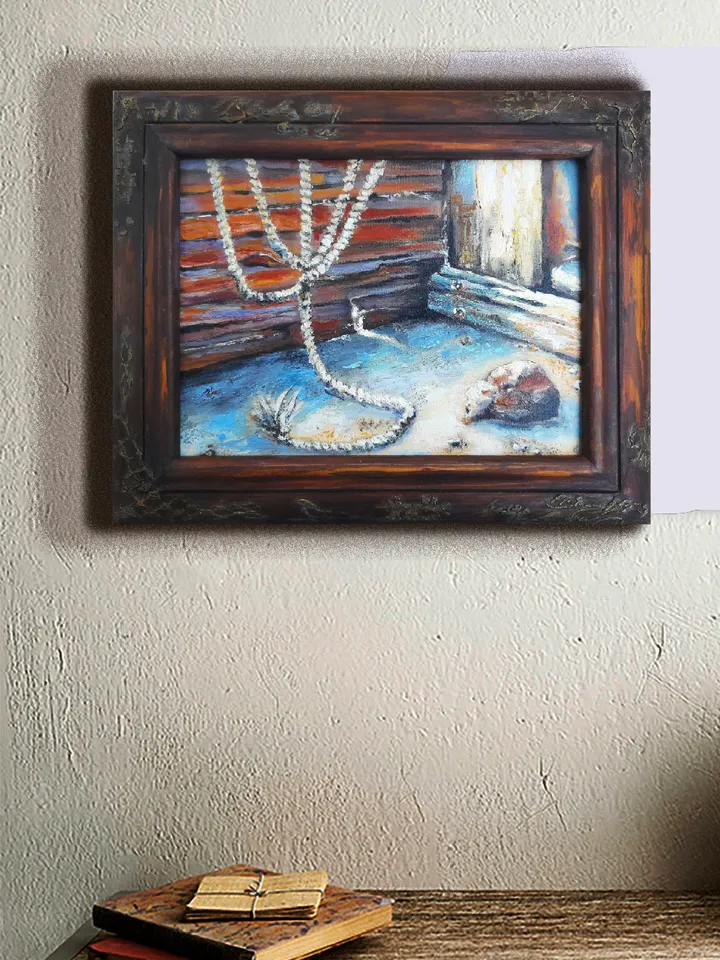 oil painting in a designer frame In an old courtyard, 12,6х10 inches (with the frame)