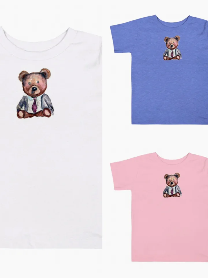 Teddy bear designer Unisex organic cotton t-shirt made with my original watercolor painting unique handmade unisex gift