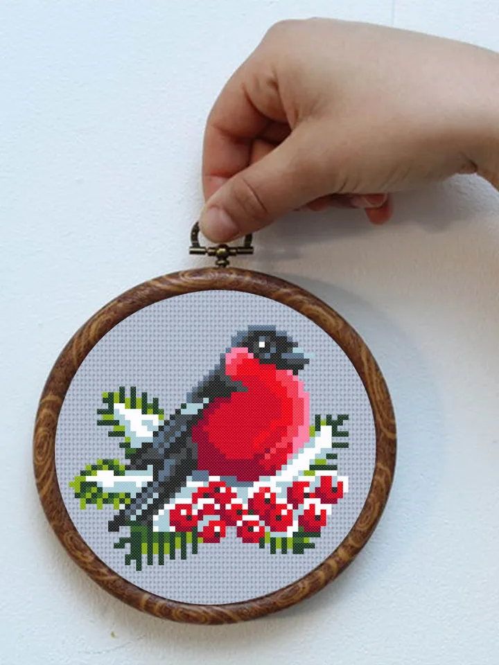 Bullfinch cross stitch pattern download PDF Christmas cross stitch chart, Simple beginner stitch, Christmas bird pattern digital PDF #N12