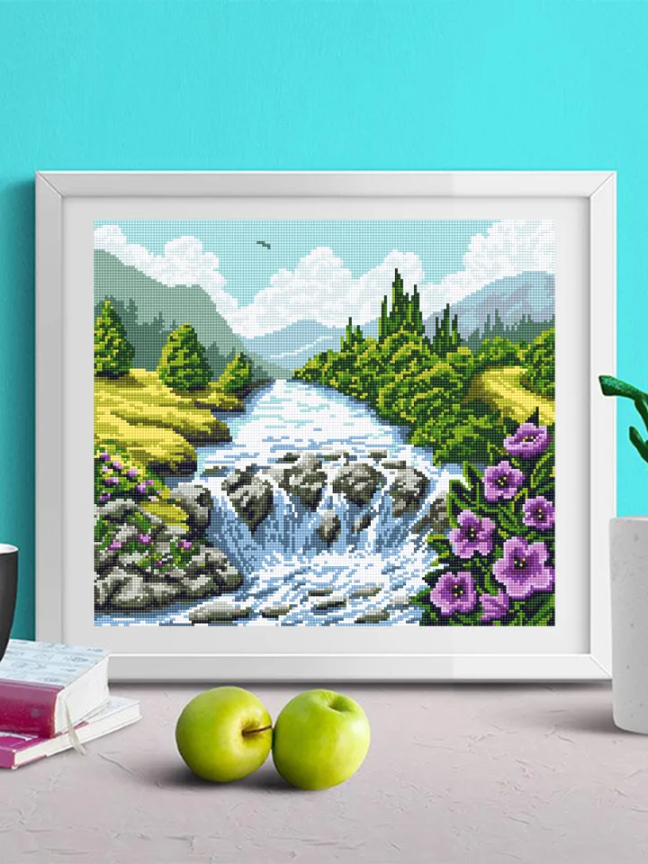 Nature cross stitch pattern PDF download Mountain waterfall landscape cross stitch chart, Nature pattern digital PDF, Nature lover gift #L38
